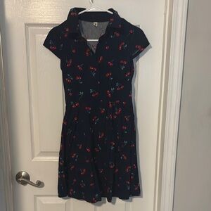 Casual Blue and Red A-Line Mini Dress with Notched Collar